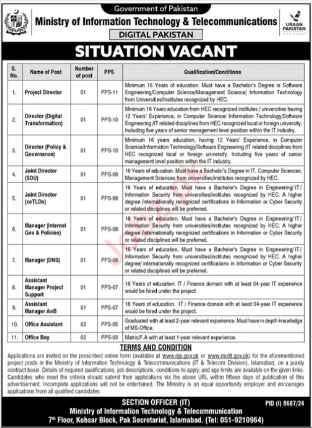 Ministry Of Information Technology & Telecommunication Jobs